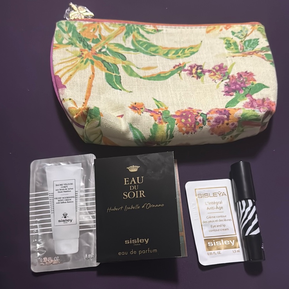 Sisley Floral Cosmetic Bag with Skincare Samples